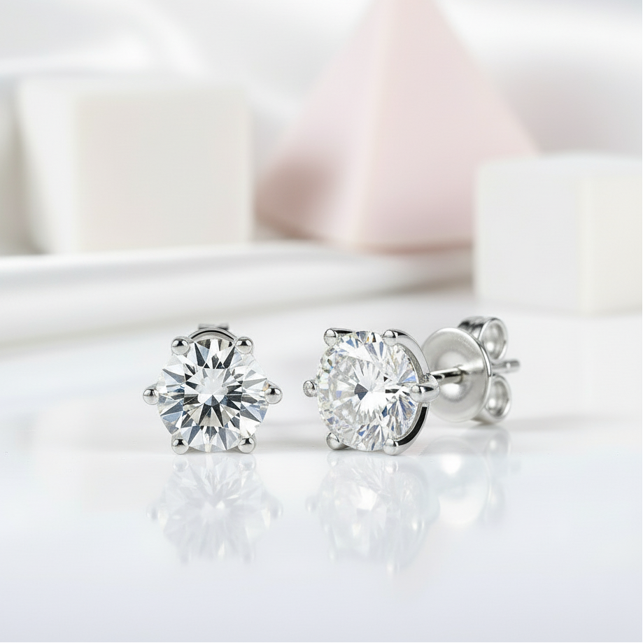 1ct Diamond 6 Claws Stud Earrings-Black Diamonds New York