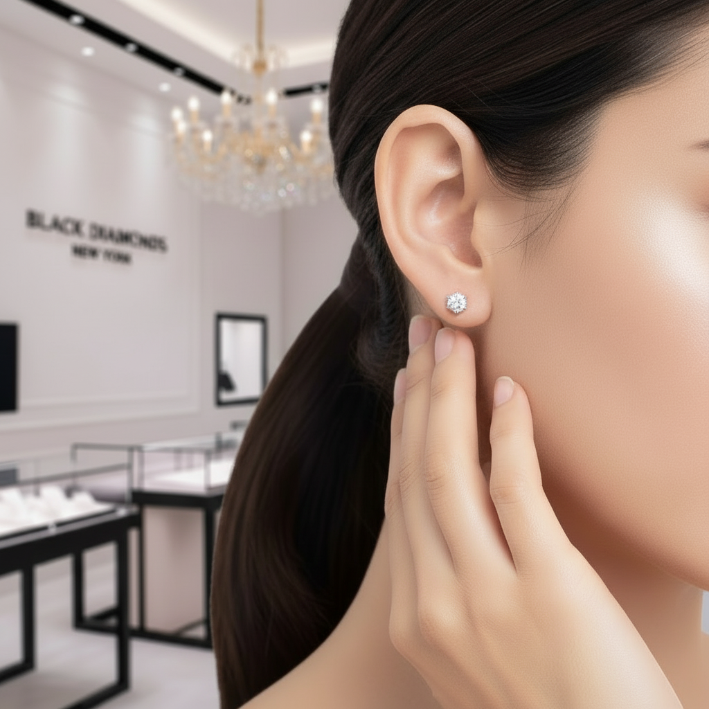 1ct Diamond 6 Claws Stud Earrings-Black Diamonds New York