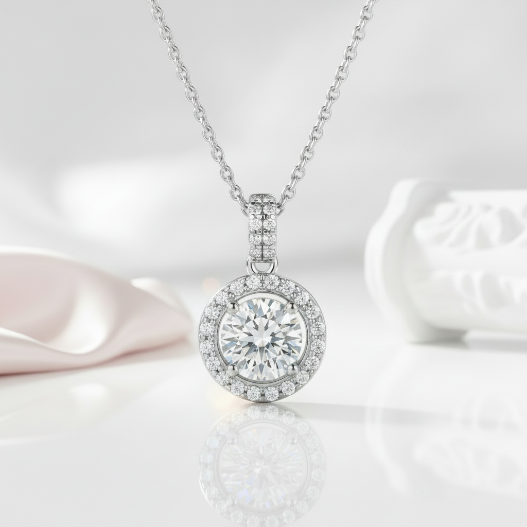 1.0 Ct Diamond Option Halo Pendant Necklace-Black Diamonds New York
