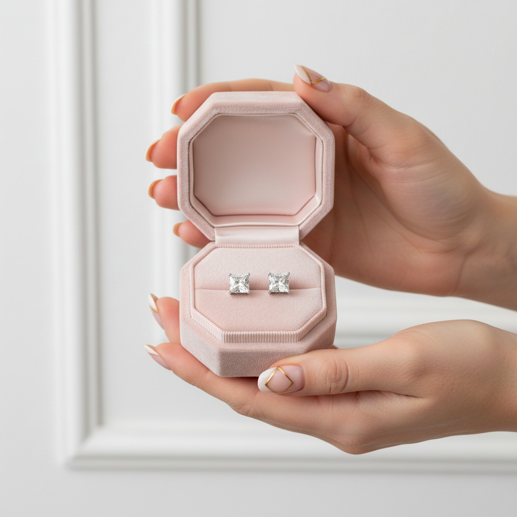 1ct Princess Cut Diamond Stud Earrings