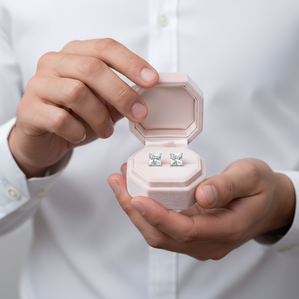 1ct Princess Cut Diamond Stud Earrings