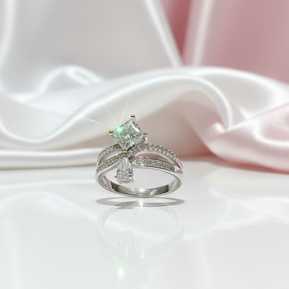 1ct Princess Cut Diamond Cute Water Drop Crown Engagement Ring-Black Diamonds New York