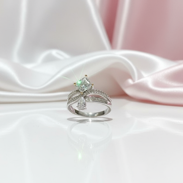 1ct Princess Cut Diamond Option Cute Water Drop Crown Engagement Ring-Black Diamonds New York