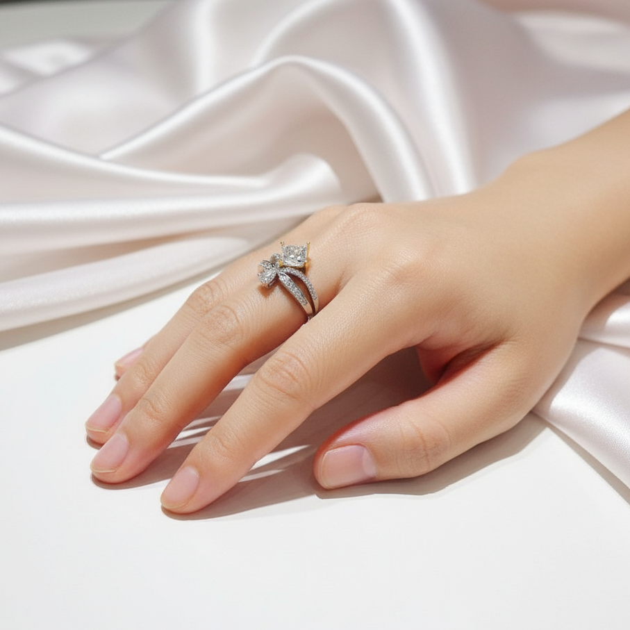 1ct Princess Cut Diamond Cute Water Drop Crown Engagement Ring-Black Diamonds New York