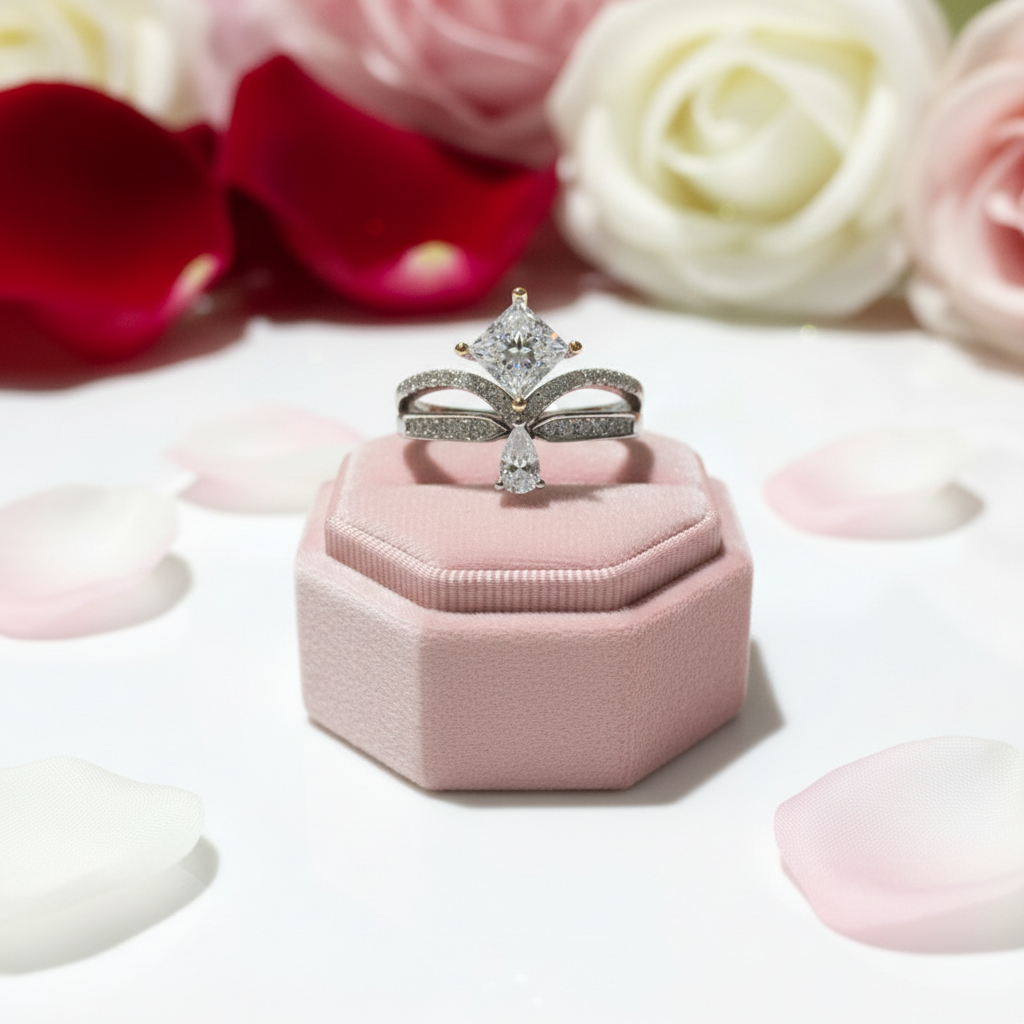 1ct Princess Cut Diamond Cute Water Drop Crown Engagement Ring-Black Diamonds New York