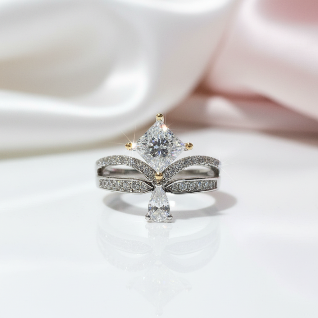 1ct Princess Cut Diamond Option Cute Water Drop Crown Engagement Ring-Black Diamonds New York