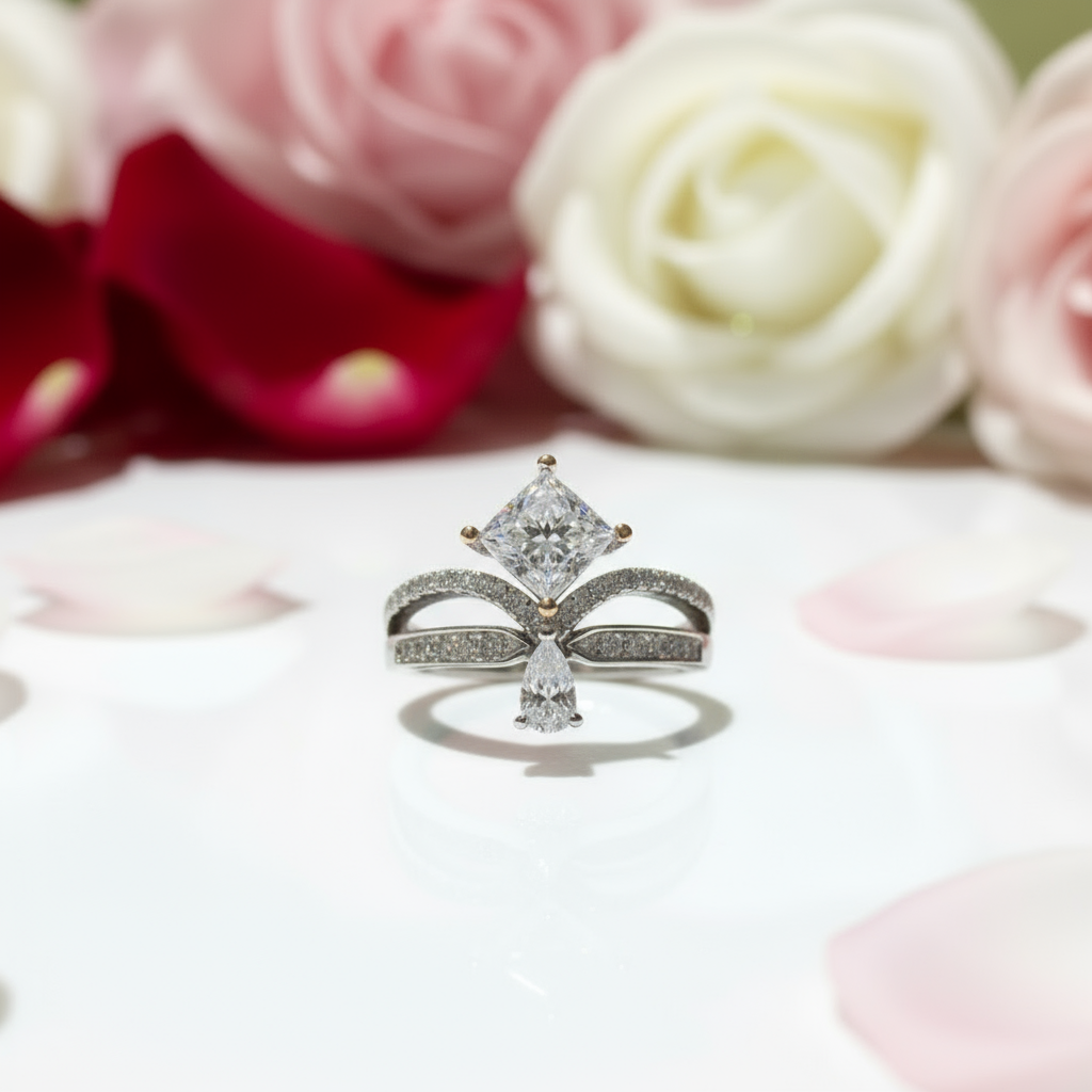 1ct Princess Cut Diamond Cute Water Drop Crown Engagement Ring-Black Diamonds New York