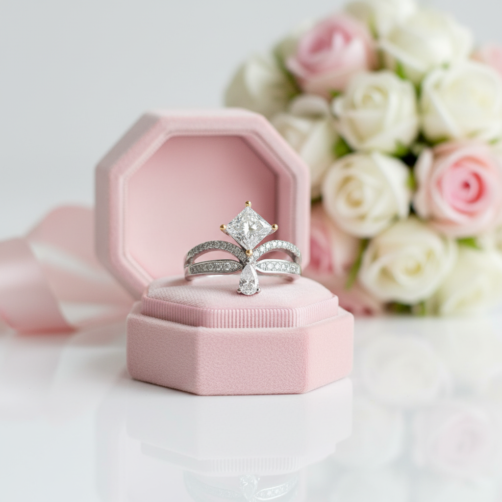 1ct Princess Cut Diamond Option Cute Water Drop Crown Engagement Ring-Black Diamonds New York