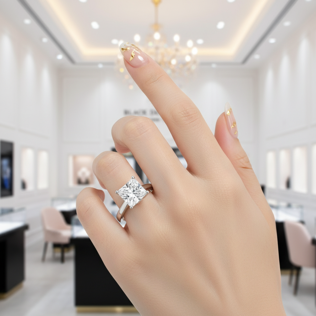 1ct Princess Cut Diamond 14k White Gold-Black Diamonds New York