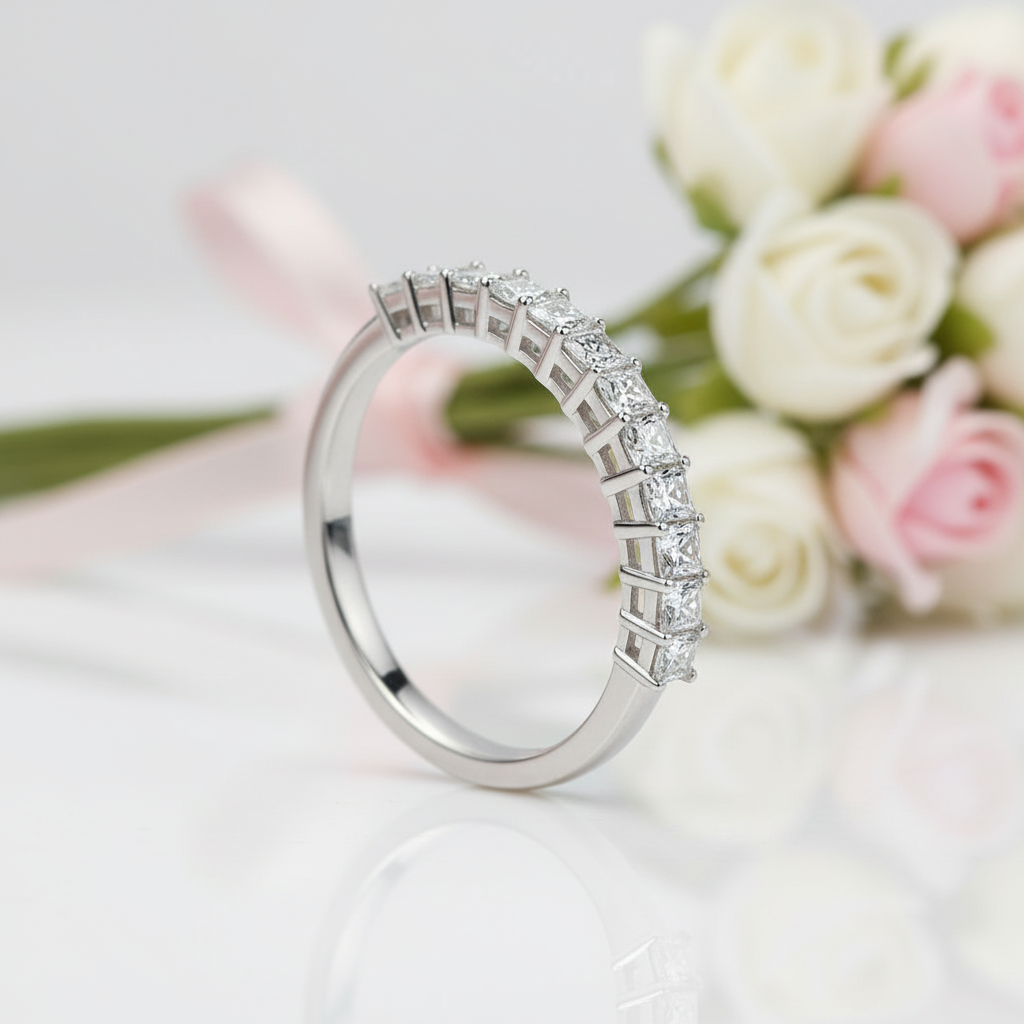 1ct Princess Cut Diamond Option Half Eternity Wedding Band-Black Diamonds New York