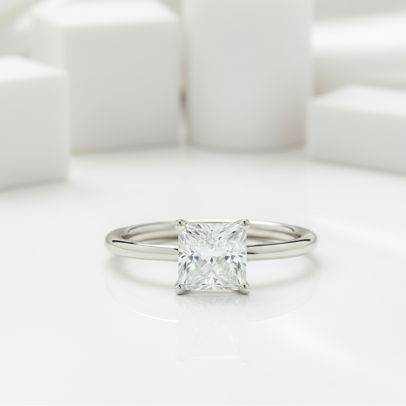 1.0 Ct Princess Cut Diamond Solitaire Engagement Ring-Black Diamonds New York