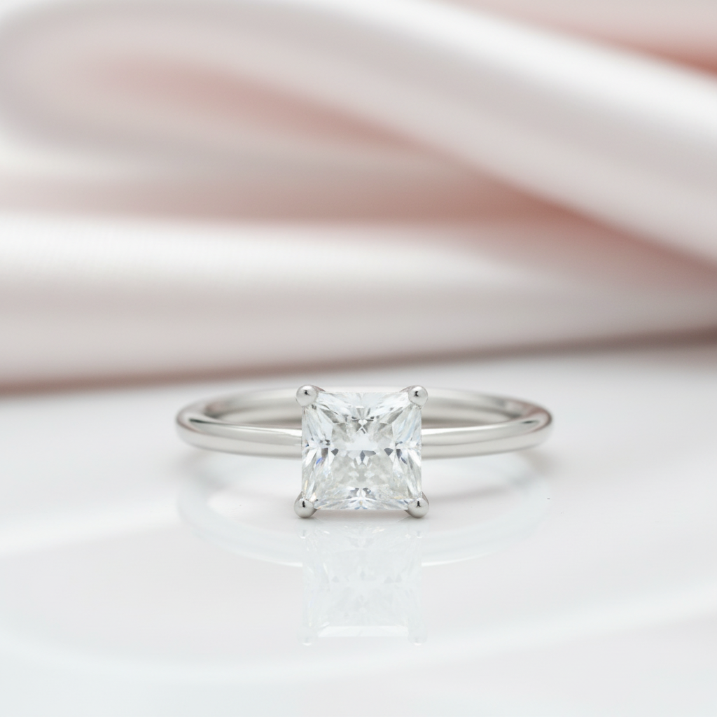 1.0 Ct Princess Cut Diamond Option Solitaire Engagement Ring-Black Diamonds New York