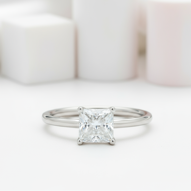 1.0 Ct Princess Cut Diamond Solitaire Engagement Ring-Black Diamonds New York