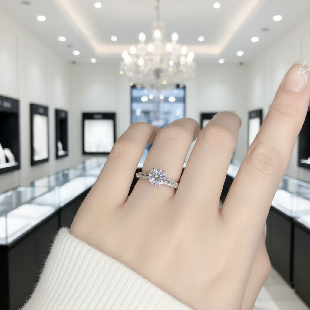 1.0 Ct Round Cut D Color Diamond Option Engagement Ring-Black Diamonds New York