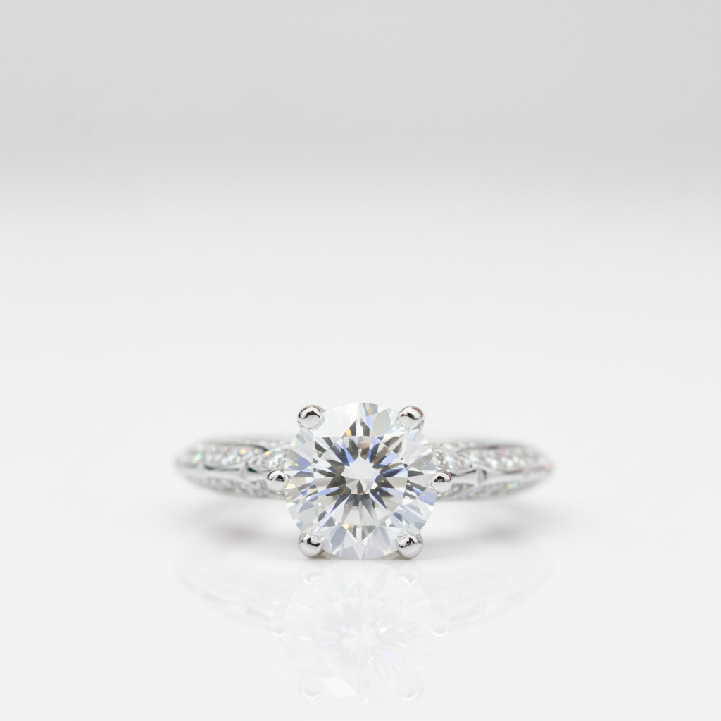 1.0 Ct Round Cut D Color Diamond Option Engagement Ring-Black Diamonds New York