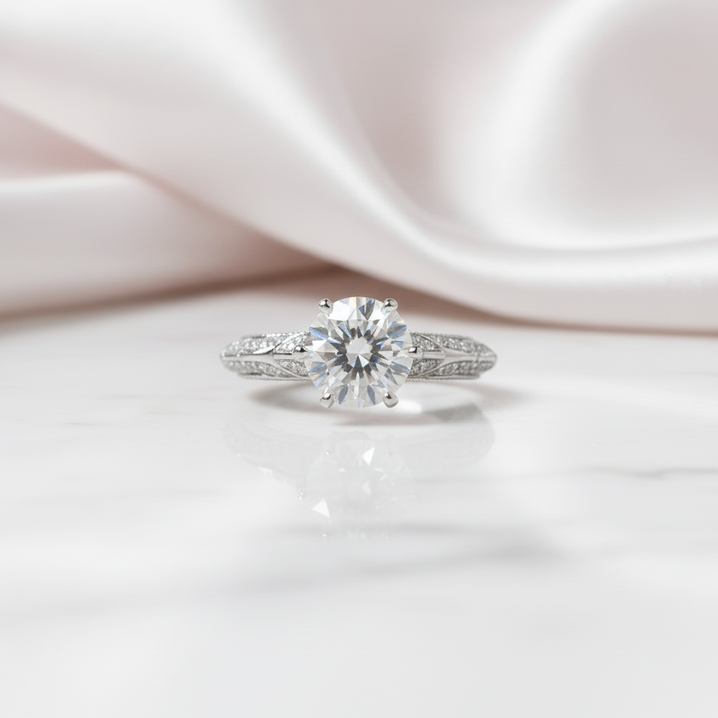 1.0 Ct Round Cut D Color Diamond Option Engagement Ring-Black Diamonds New York