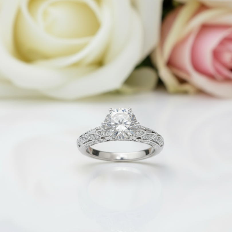 1.0 Ct Round Cut D Color Diamond Engagement Ring-Black Diamonds New York