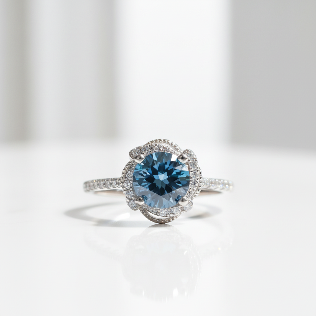 1ct Round Cut Dark Blue Diamond Option Ring Engagement Ring-Black Diamonds New York