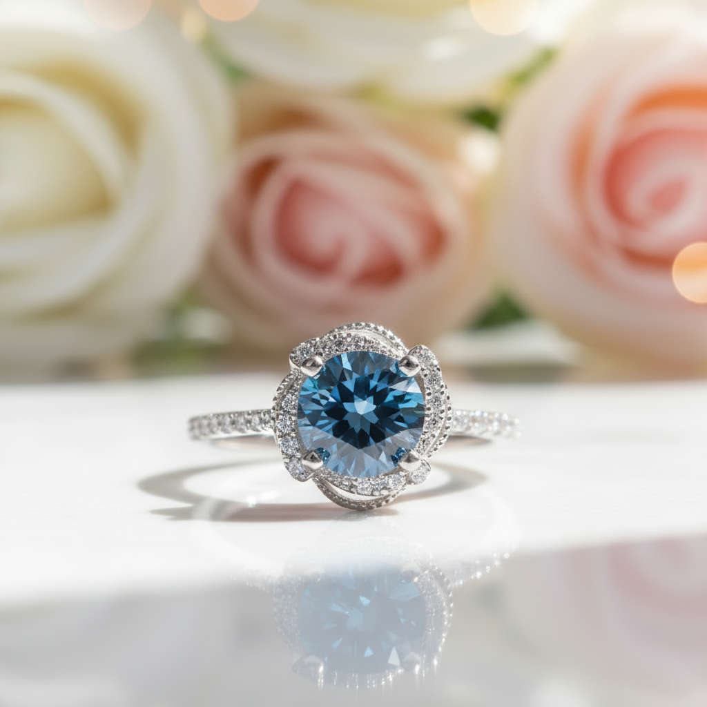 1ct Round Cut Dark Blue Diamond Ring Engagement Ring-Black Diamonds New York