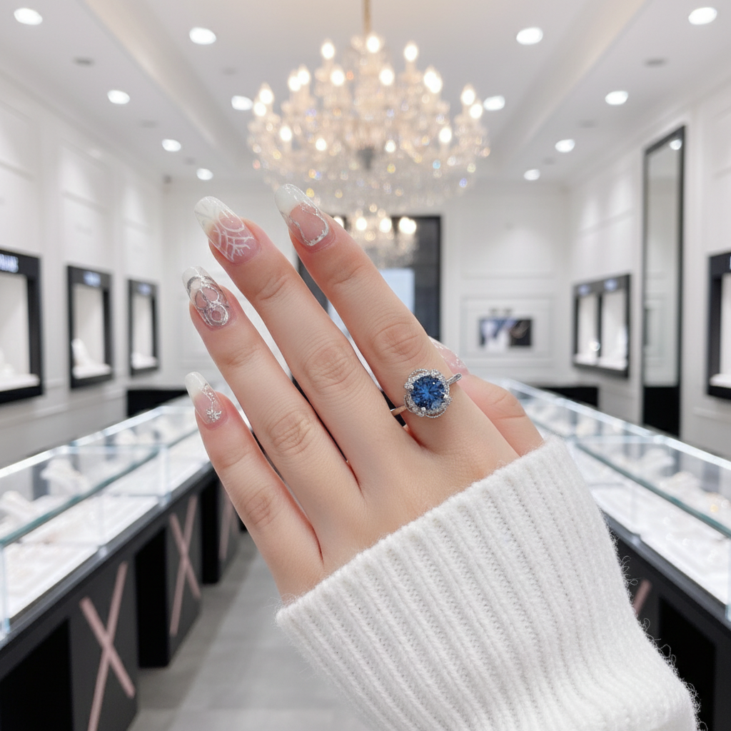 1ct Round Cut Dark Blue Diamond Ring Engagement Ring-Black Diamonds New York