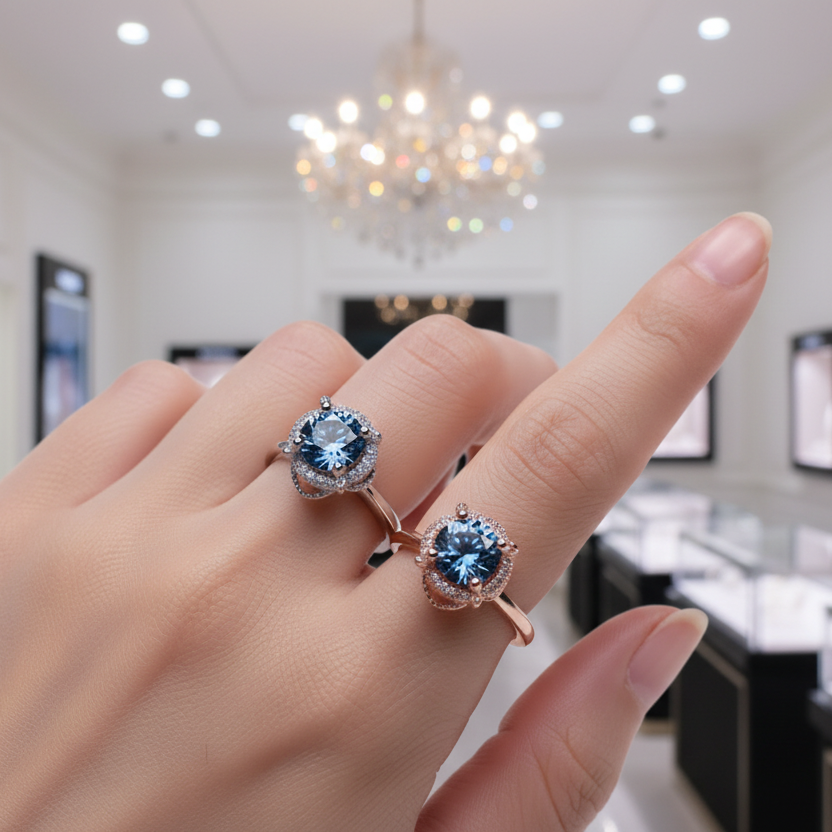 1ct Round Cut Dark Blue Diamond Option Ring Engagement Ring-Black Diamonds New York