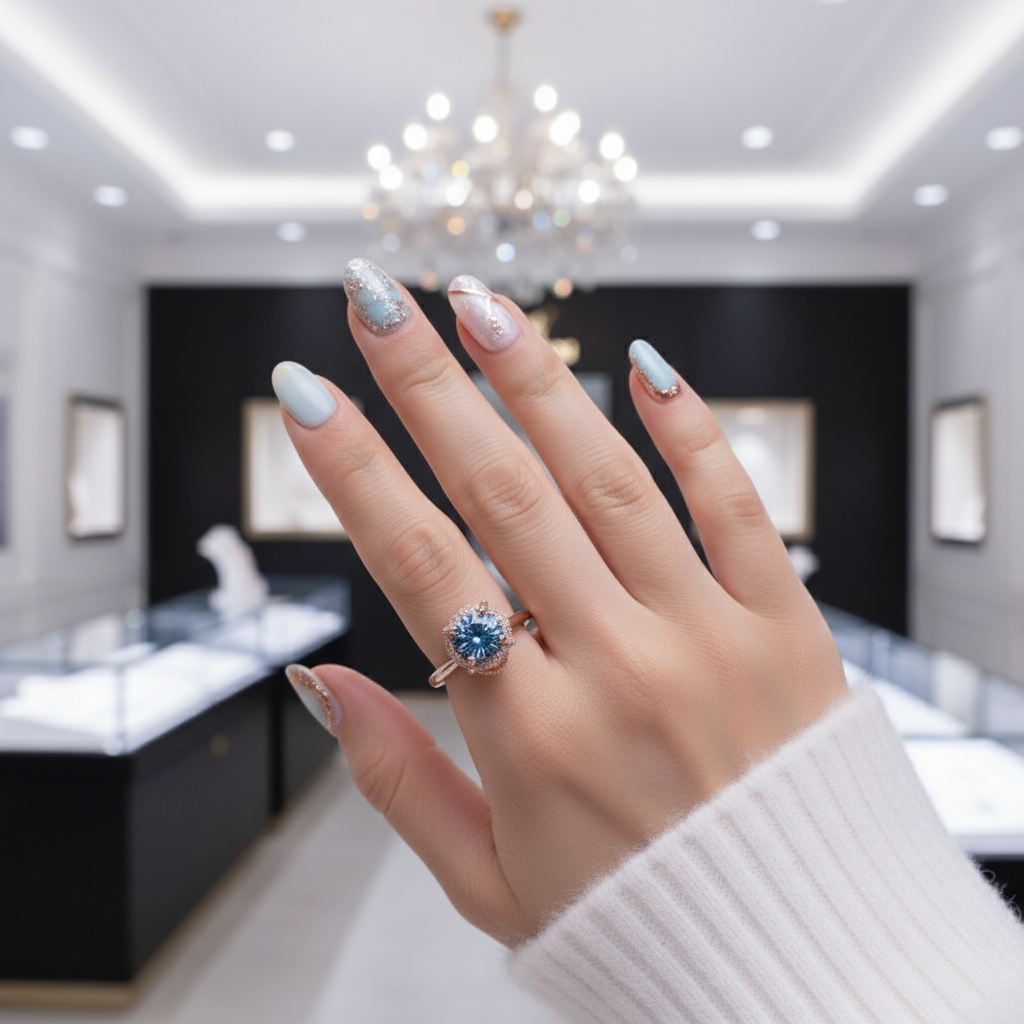 1ct Round Cut Dark Blue Diamond Ring Engagement Ring-Black Diamonds New York