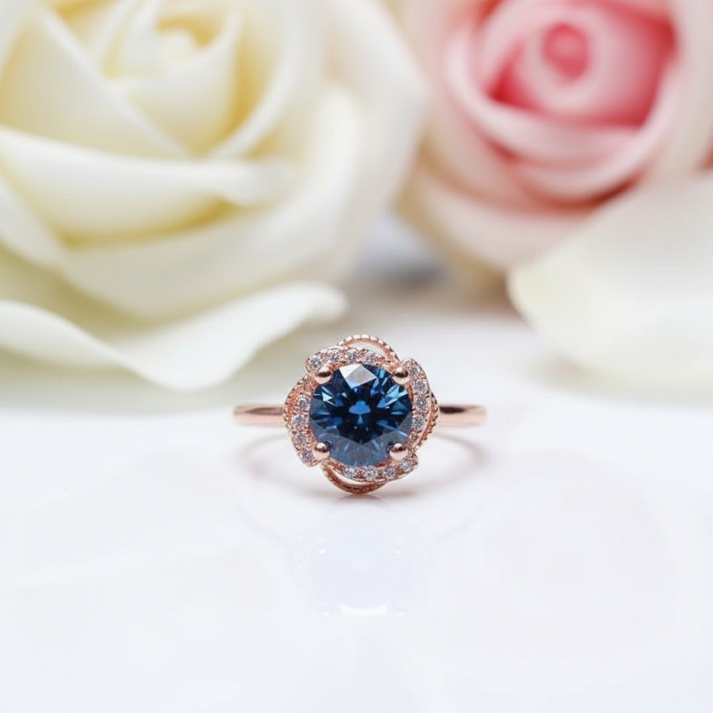 1ct Round Cut Dark Blue Diamond Ring Engagement Ring-Black Diamonds New York