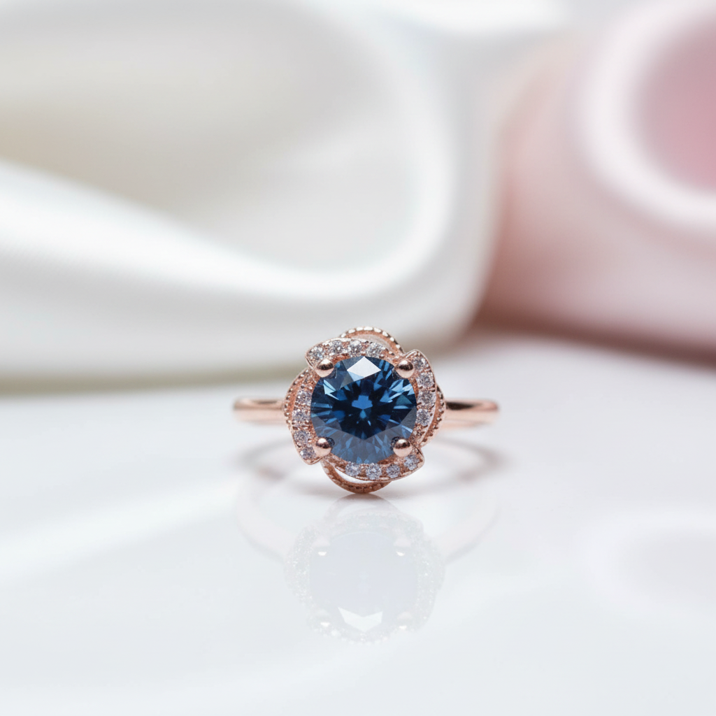1ct Round Cut Dark Blue Diamond Option Ring Engagement Ring-Black Diamonds New York