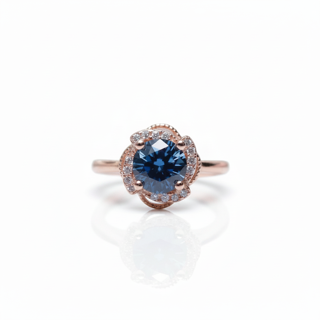 1ct Round Cut Dark Blue Diamond Option Ring Engagement Ring-Black Diamonds New York