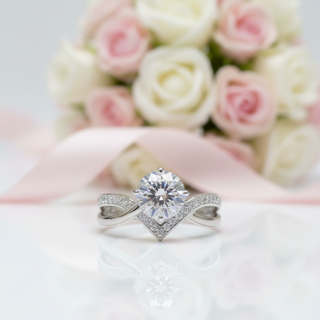 1.0 Ct Round Cut Diamond Option VVS Four Claws Engagement Ring-Black Diamonds New York