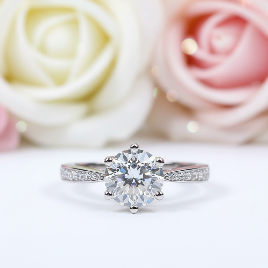 1ct Round Cut Diamond Classic 6 Prong Engagement Ring-Black Diamonds New York