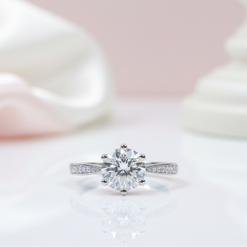 1ct Round Cut Diamond Option Classic 6 Prong Engagement Ring-Black Diamonds New York
