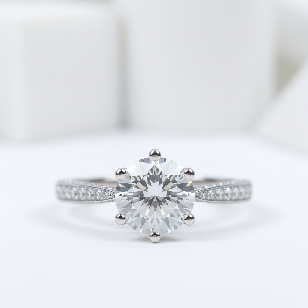 1ct Round Cut Diamond Classic 6 Prong Engagement Ring-Black Diamonds New York