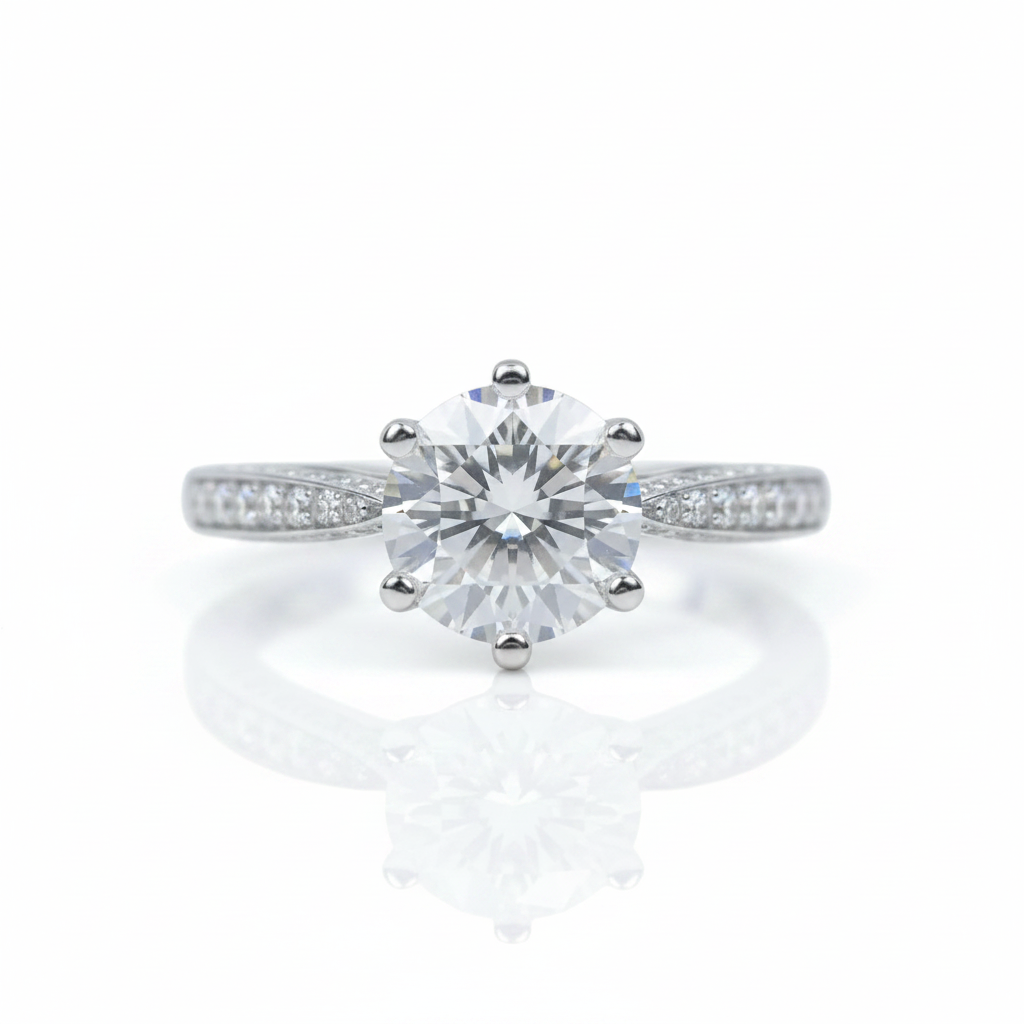 1ct Round Cut Diamond Option Classic 6 Prong Engagement Ring-Black Diamonds New York