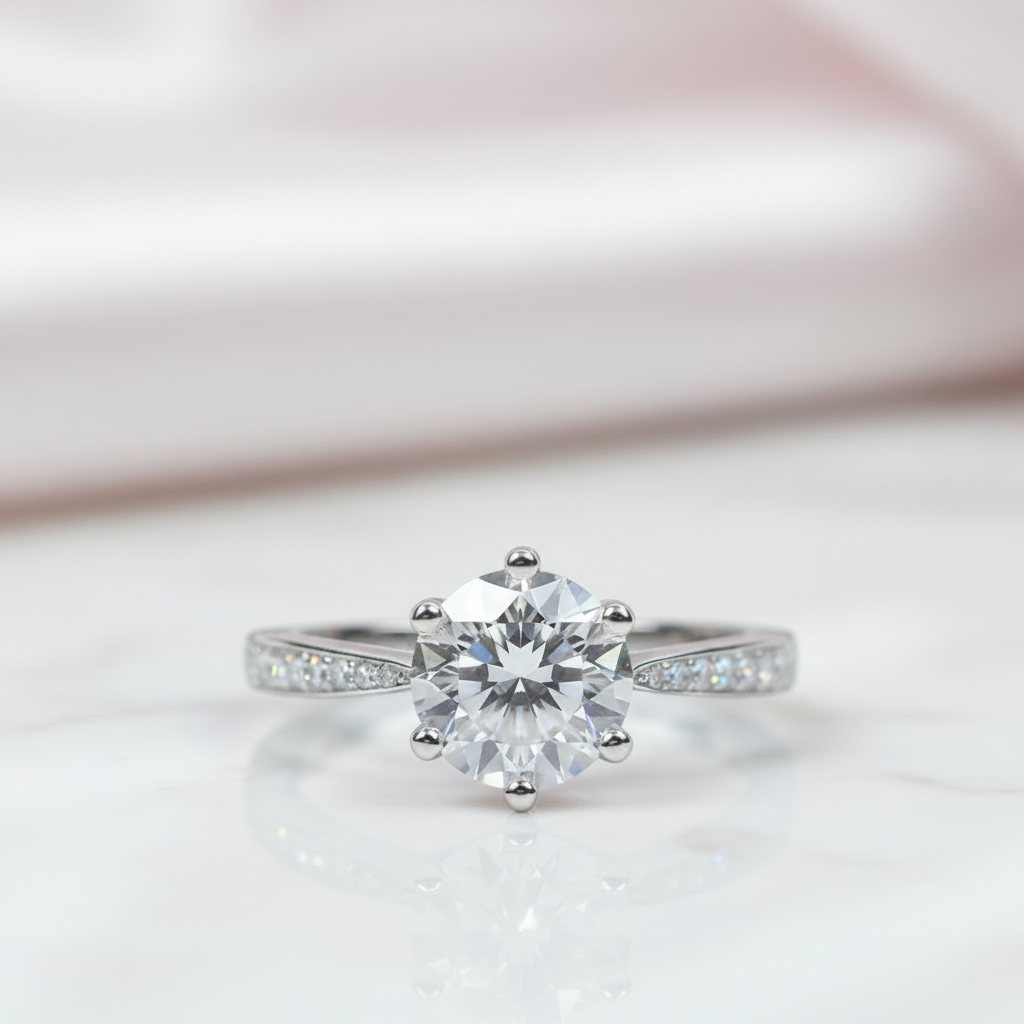 1ct Round Cut Diamond Option Classic 6 Prong Engagement Ring-Black Diamonds New York