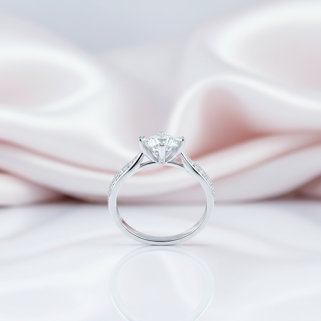 1ct Round Cut Diamond 14k White Gold Engagement Ring-Black Diamonds New York