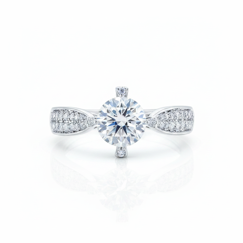 1ct Round Cut Diamond Option 14k White Gold Engagement Ring-Black Diamonds New York