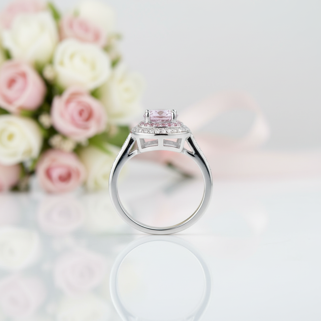 1.0 Ct Round Cut Diamond Option Double Halo Engagement Ring-Black Diamonds New York