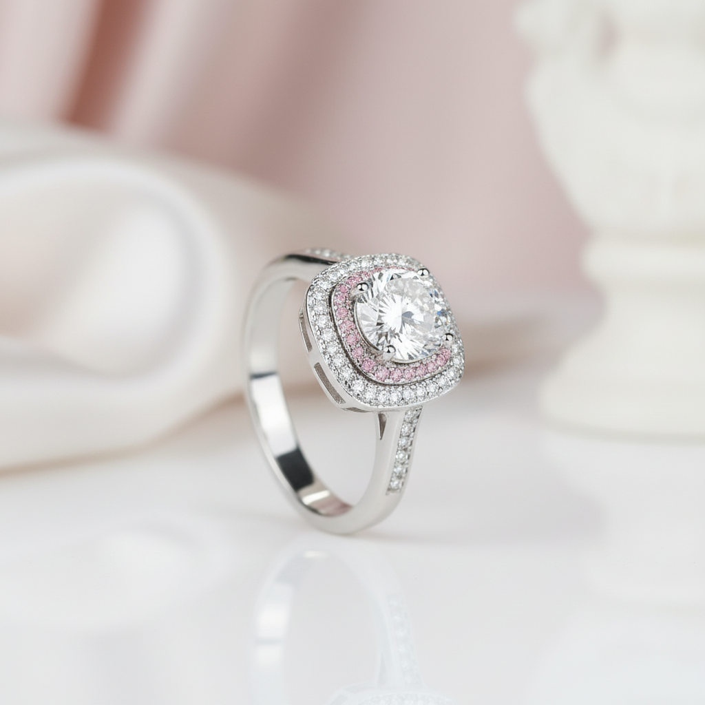 1.0 Ct Round Cut Diamond Option Double Halo Engagement Ring-Black Diamonds New York