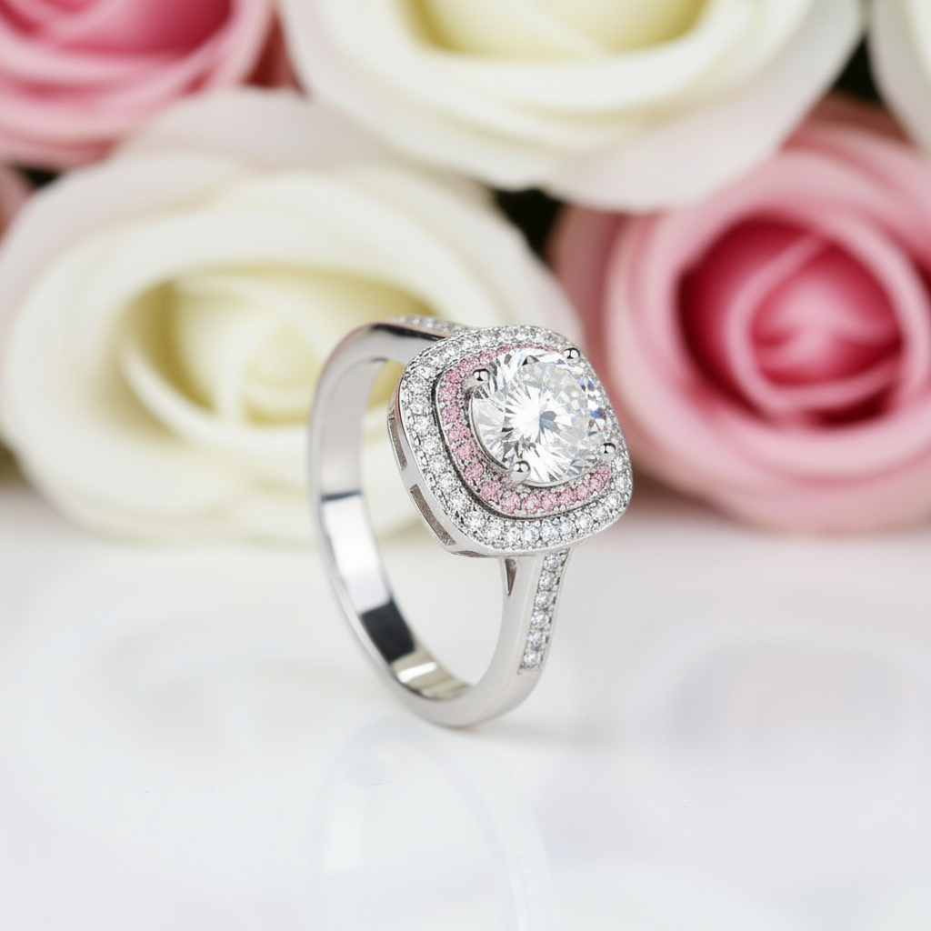 1.0 Ct Round Cut Diamond Double Halo Engagement Ring-Black Diamonds New York