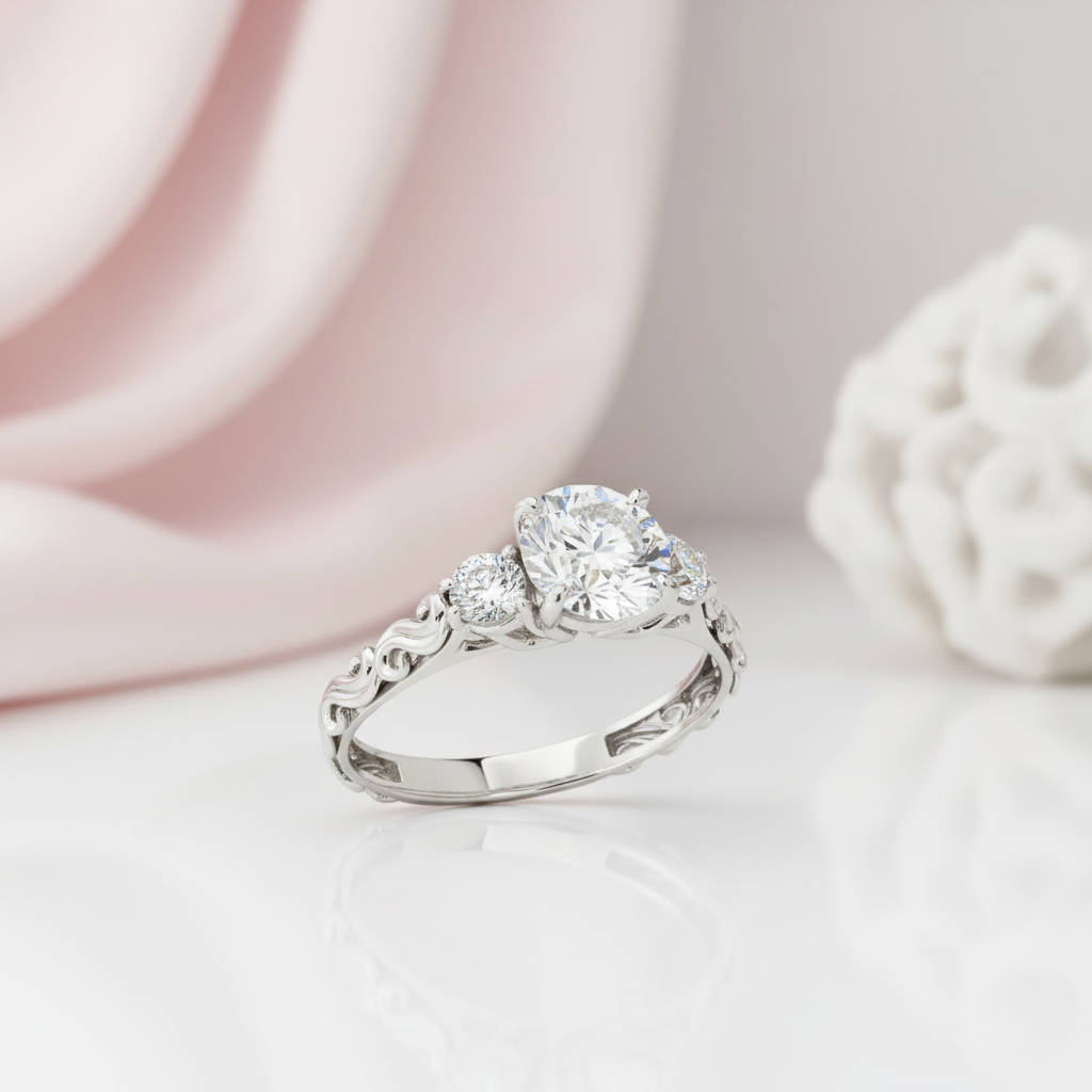 1ct Round Cut Diamond Option Three Stones Ring Set-Black Diamonds New York