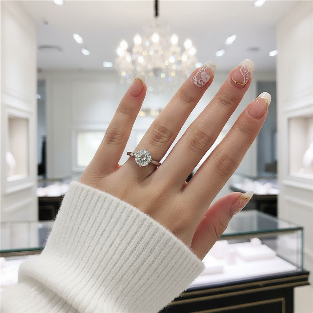 1.0 Ct Round Cut VVS1 Diamond Engagement Ring-Black Diamonds New York