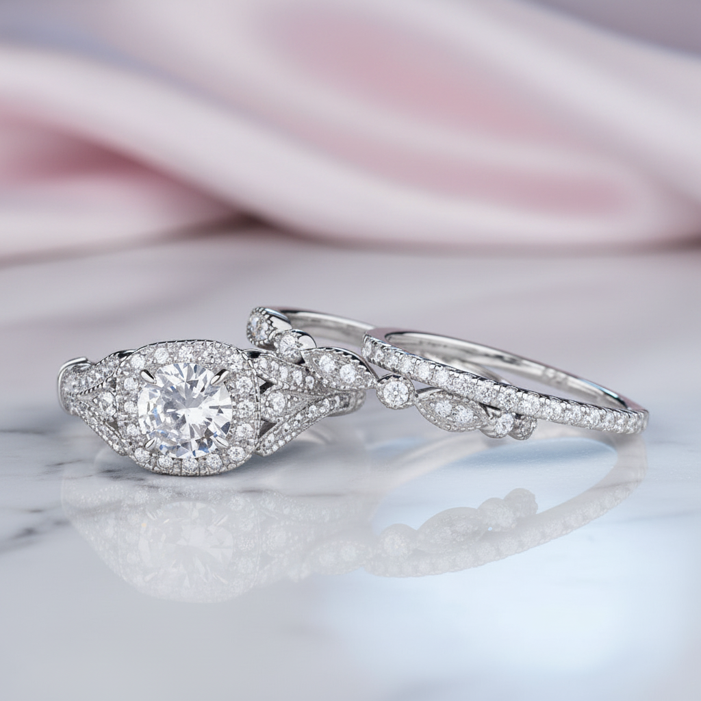 1.0 Ct Round Diamond Option Ring Set-Black Diamonds New York