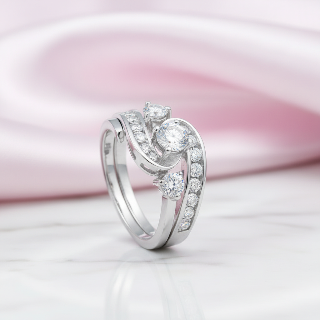 Three-Stone Swirl Engagement Ring Set with Diamond Option-Black Diamonds New York