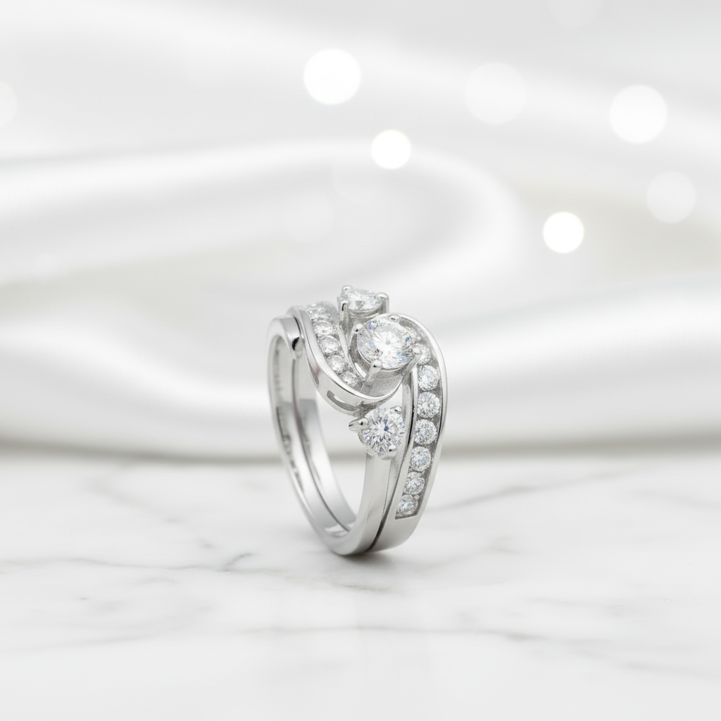 Three-Stone Swirl Engagement Ring Set with Diamond Option-Black Diamonds New York