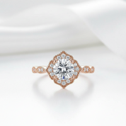 1ct Vintage Art Deco Flower Rose Gold Ring-Black Diamonds New York