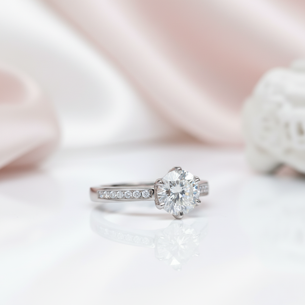 1ct VVS Round Cut Diamond Option 6 Prong Engagement Ring-Black Diamonds New York