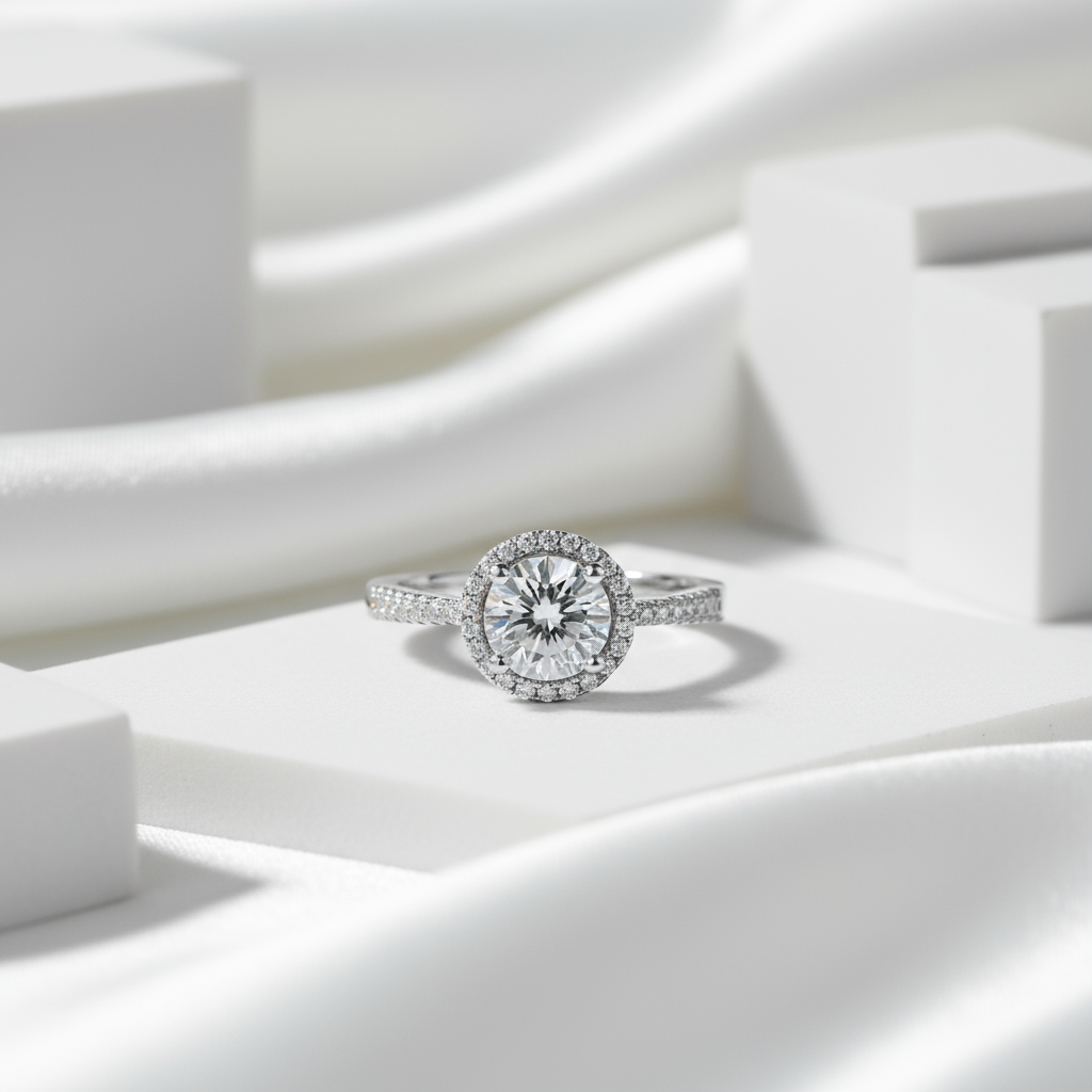 1Ct VVS1 Diamond Halo Engagement Ring-Black Diamonds New York