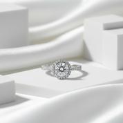 1Ct VVS1 Diamond Halo Engagement Ring-Black Diamonds New York