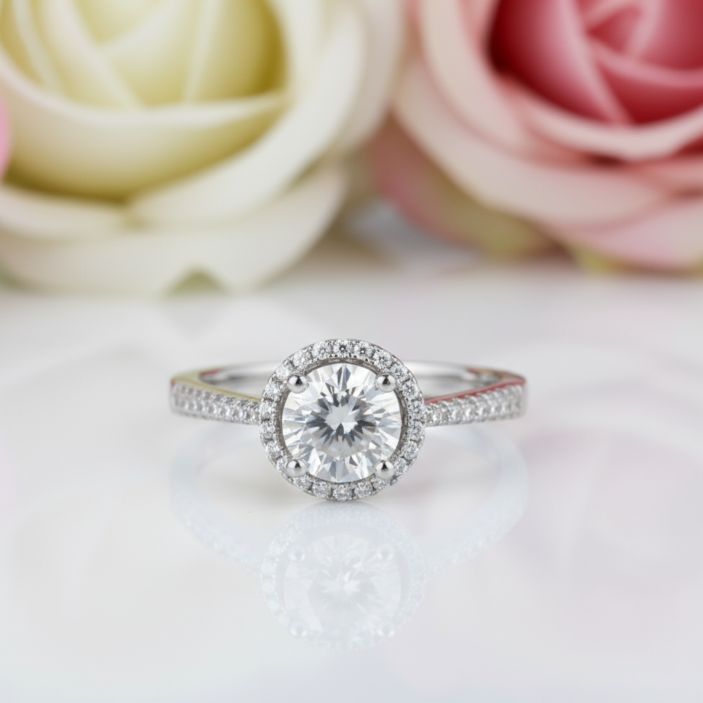 1Ct VVS1 Diamond Halo Engagement Ring-Black Diamonds New York